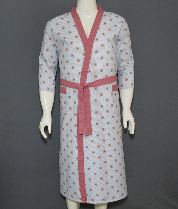 WILLOW PRINT DRESSING GOWN WITH DYED BAND AND BELT